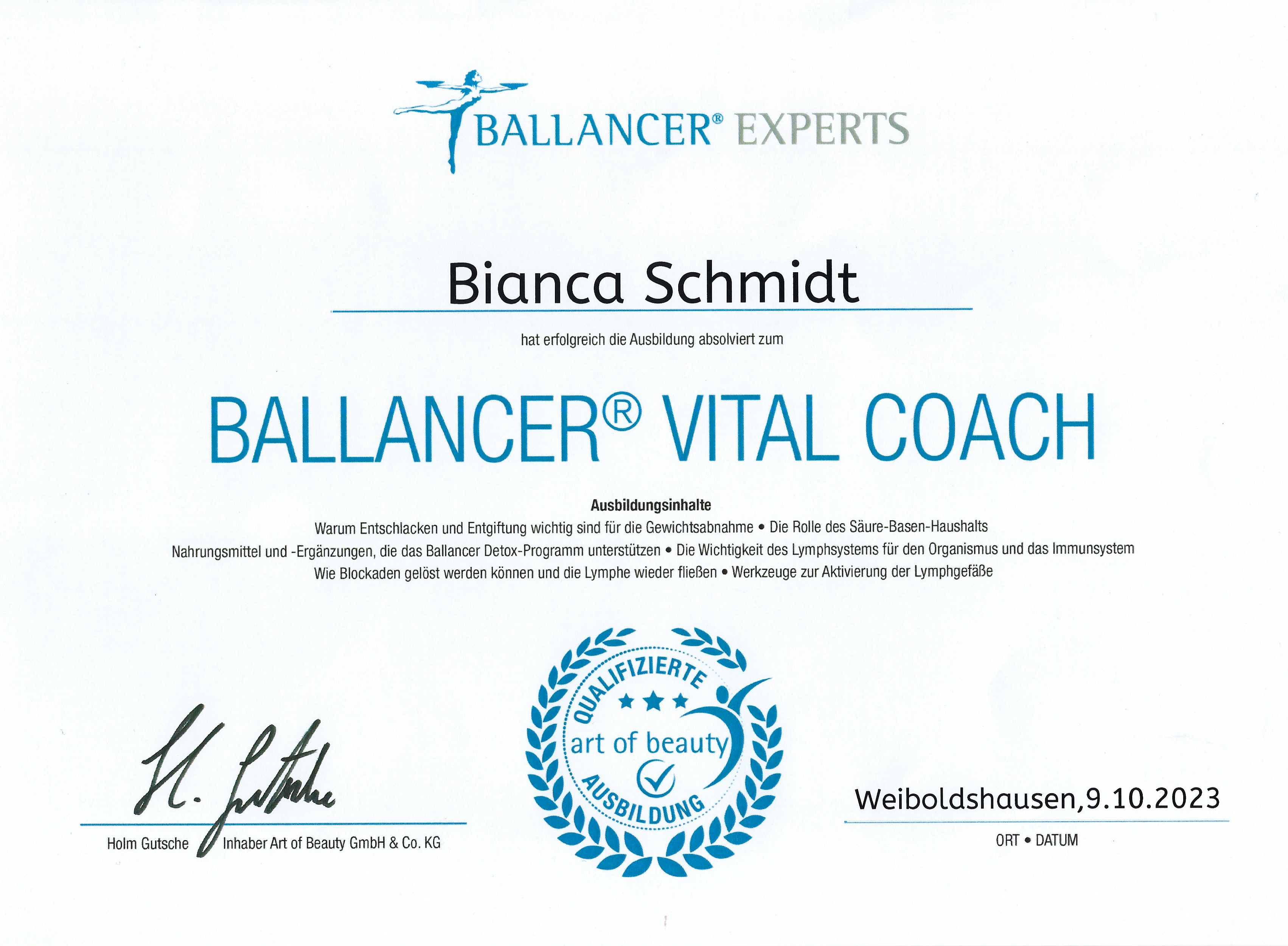 Zertifikat Ballancer Vital Coach
